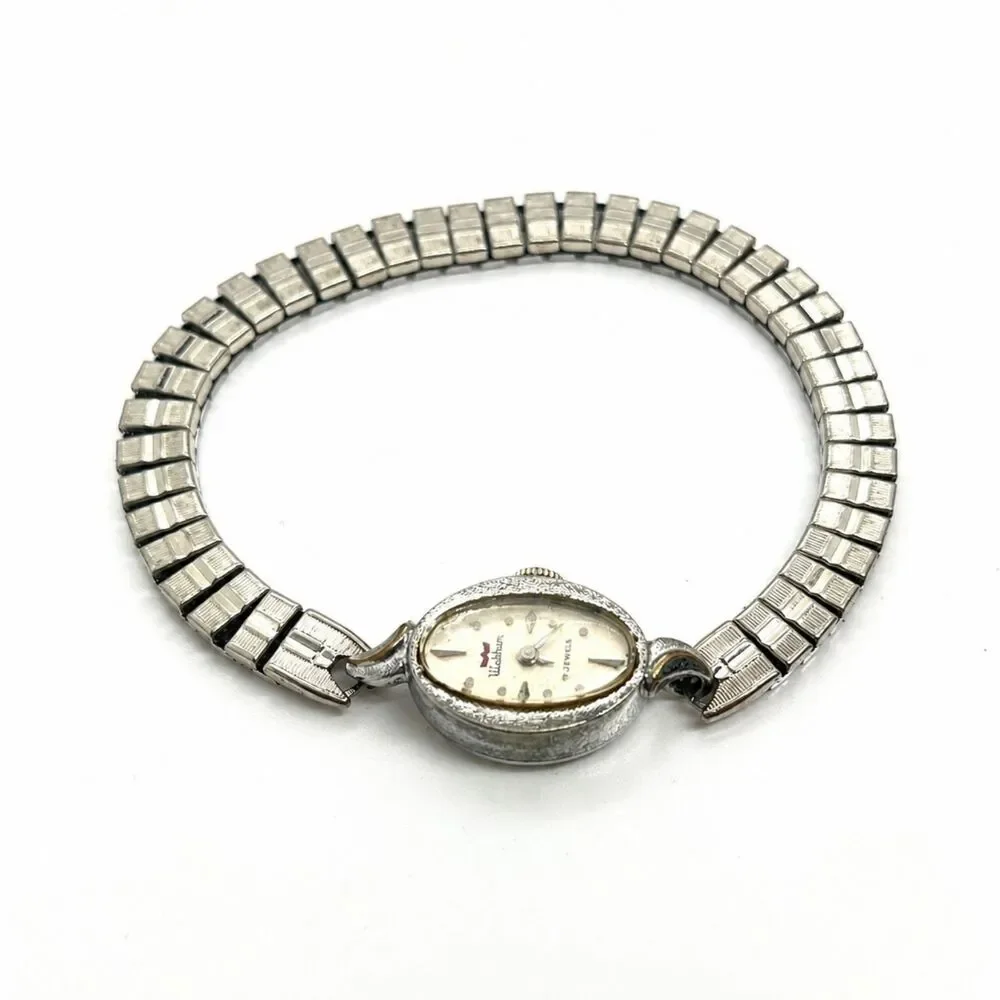 VINTAGE WALTHAM WATCH 17 Jewels Ladies Oval Stretch Bracelet Parts Repair